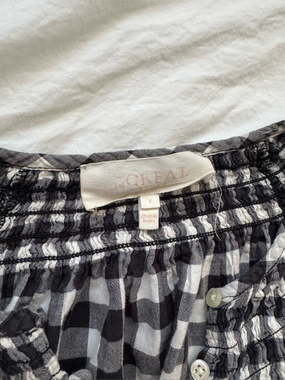 Gingham Shirred Puff-Sleeve Sleep Top from The Great - Black & White - Picture 5 of 5